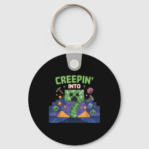 7th Birthday Gamer Pixel Creepin’ Into 7 Video Gam Key Ring