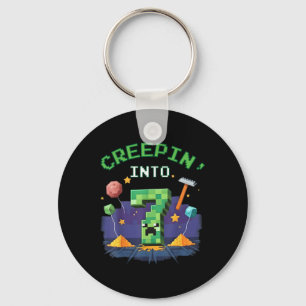 7th Birthday Gamer Pixel Creepin Into 7 Video Game Key Ring