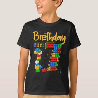 7th Birthday Gift 7 Years Old Block Building Boys  T-Shirt