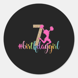 7th Birthday Girl Cheerleader Rainbow Cheerleading Classic Round Sticker