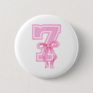 7th Birthday Girl Coquette Nk Bows Seven Years Old 6 Cm Round Badge