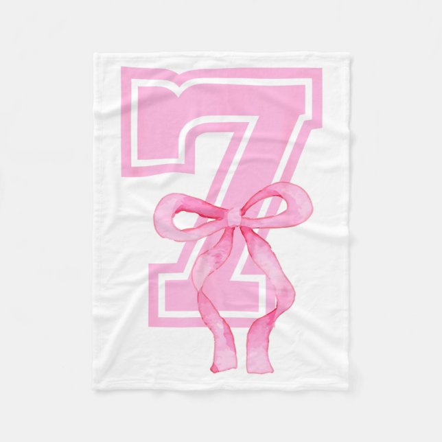 7th Birthday Girl Coquette Nk Bows Seven Years Old Fleece Blanket (Front)