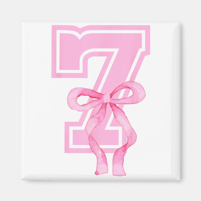 7th Birthday Girl Coquette Nk Bows Seven Years Old Magnet (Front)