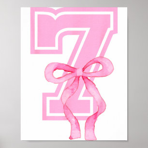 7th Birthday Girl Coquette Nk Bows Seven Years Old Poster