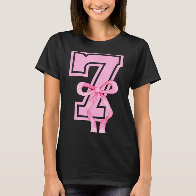 7th Birthday Girl Coquette Nk Bows Seven Years Old T-Shirt (Front)