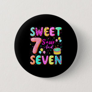 7th Birthday Girl Donut Sweet Sy And Seven Birthda 6 Cm Round Badge