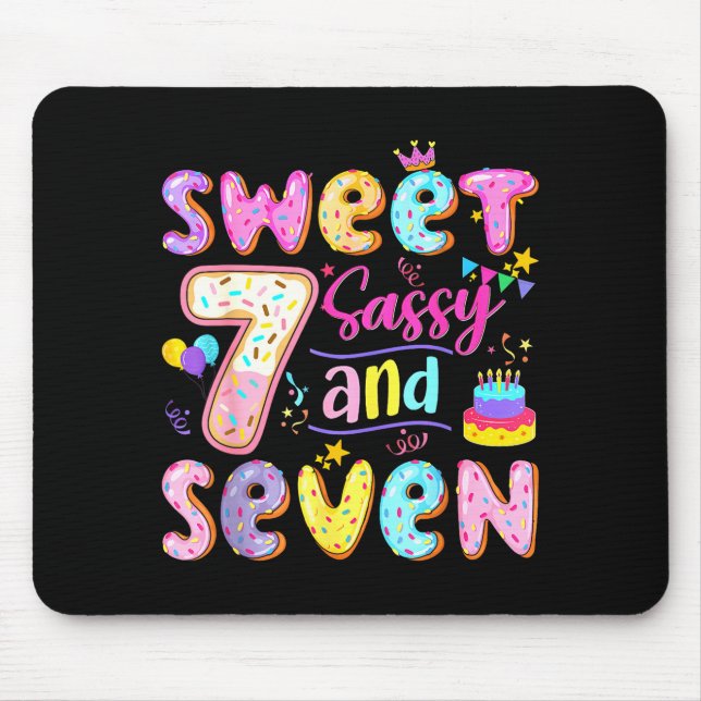 7th Birthday Girl Donut Sweet Sy And Seven Birthda Mouse Pad (Front)