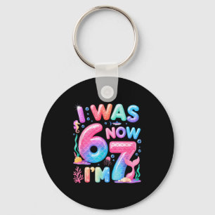 7th birthday girl i was 6 i'm 7 year old mermaid  key ring