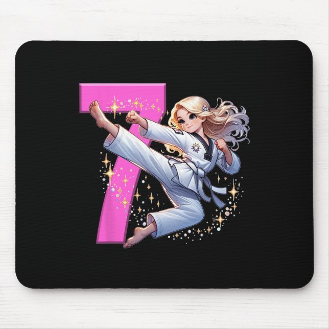 7th Birthday Girl Martial Arts Party Taekwondo Kar Mouse Pad (Front)