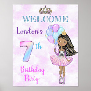 7th Birthday Girl Princess African American Poster