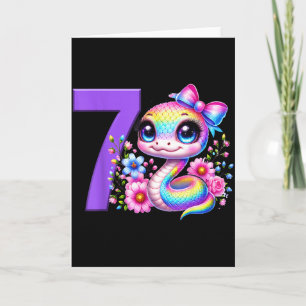 7th Birthday Girl Snake Party Rainbow Coquette Bow Card