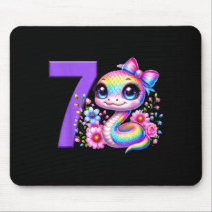 7th Birthday Girl Snake Party Rainbow Coquette Bow Mouse Pad