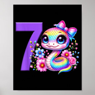 7th Birthday Girl Snake Party Rainbow Coquette Bow Poster
