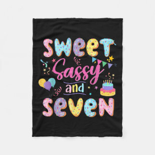 7th Birthday Girl Sweet Sassy And Seven Donut 7 Ye Fleece Blanket