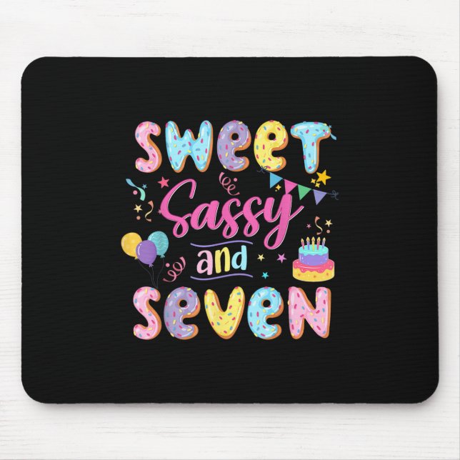 7th Birthday Girl Sweet Sassy And Seven Doughnut 7 Mouse Pad (Front)