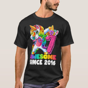 7th Birthday Girls Awesome Since 2016 Dabbing Uni T-Shirt
