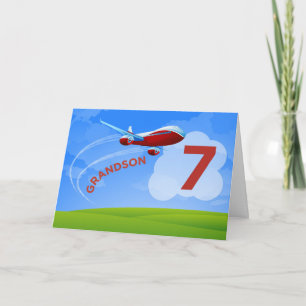 7th Birthday, Grandson, Red Aeroplane Card