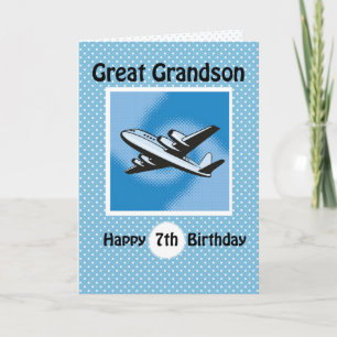 7th Birthday, Great Grandson, Aeroplane on Blue Card