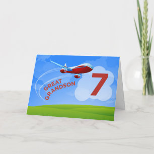 7th Birthday, Great Grandson, Red Aeroplane Card