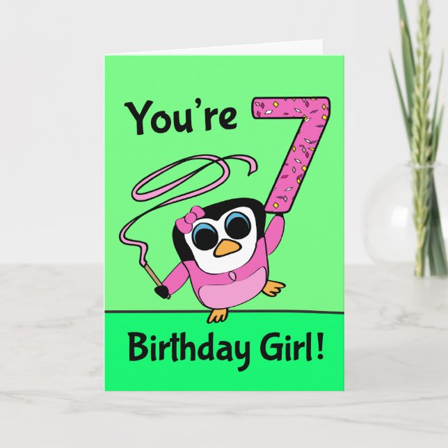 7th Birthday - Gymnast Penguin Card (Front)
