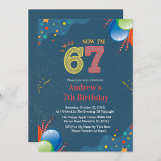 7th Birthday I Was 6 Now I’m 7 custom Invitation