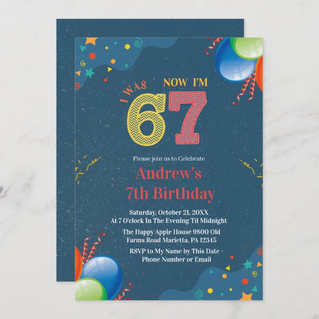 7th Birthday I Was 6 Now I’m 7 custom Invitation (Front/Back)