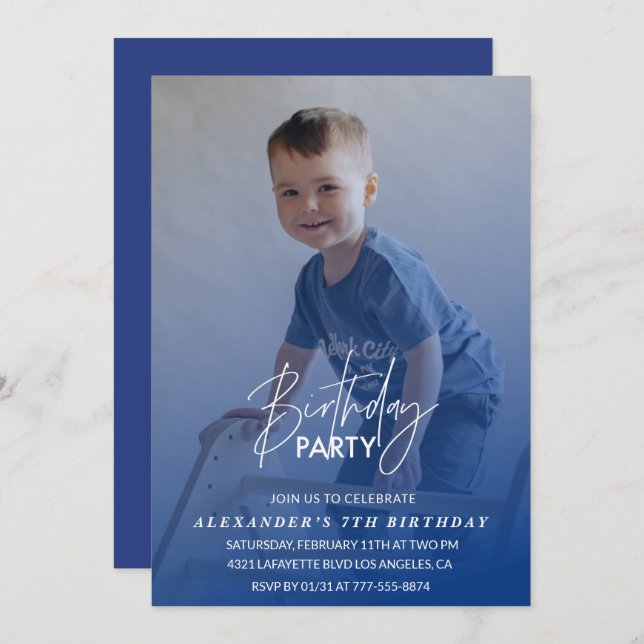 7th birthday invitation Birthday party Photo boy (Front/Back)