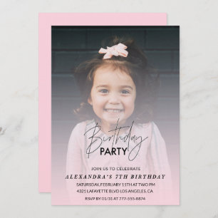 7th birthday invitation Birthday Party Photo pink
