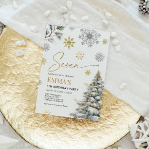 7th Birthday Invitation, Winter Seven Birthday  Invitation