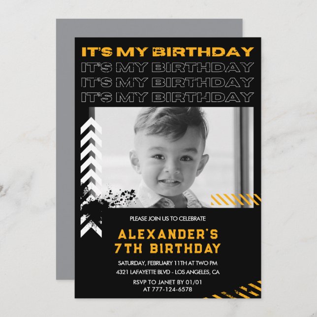 7th birthday invitations boy Photo Spray paint (Front/Back)