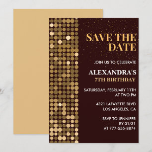 7th birthday invitations Save the date Gold
