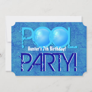 7th Birthday Kid's Pool Party Blue White V07A Invitation