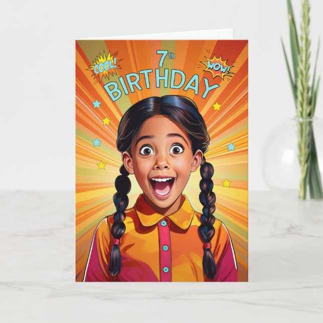 7th Birthday Latin American Girl Pop Art Style Card (Front)