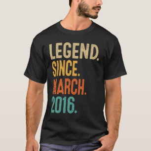 7th Birthday  Legend Since March 2016  7 Year Old T-Shirt