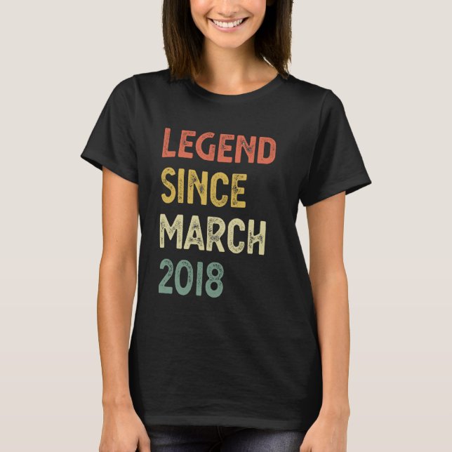 7th Birthday Legend Since March 2018 Boys Girls T-Shirt (Front)