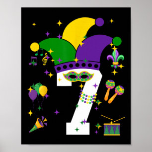 7th Birthday Mardi Gras Themed 7 Years Old Boys Ki Poster