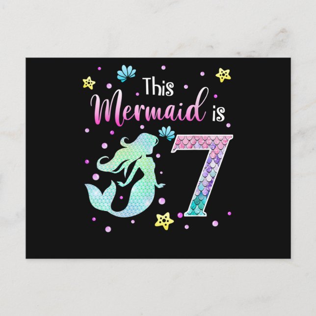 7th Birthday Mermaid Gift for girl Mermaid Girl Postcard (Front)