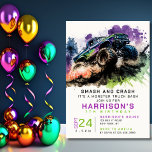 7th Birthday Monster Truck Smash Crash Boy Kids Invitation<br><div class="desc">7th Birthday Monster Truck Smash Crash Boy Kids Invitation Invite Printable Instant Download Digital Einvitation Evite features a watercolor monster truck driving through the dirt with the text "Smash and Crash it's a monster truck bash" in modern typography script. Perfect for kids seventh birthday party celebrations. Send in the mail...</div>