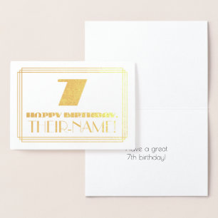 7th Birthday; Name + Art Deco Inspired Look "7" Foil Card
