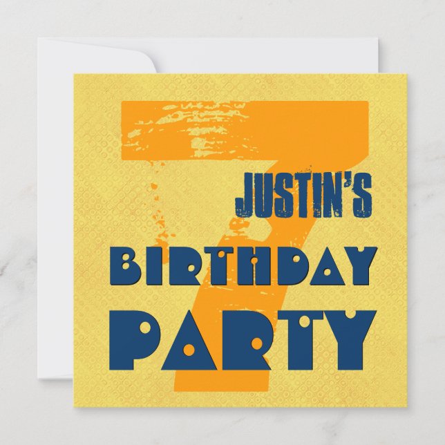 7th Birthday Party 7 Year Old Grunge Design Invitation (Front)