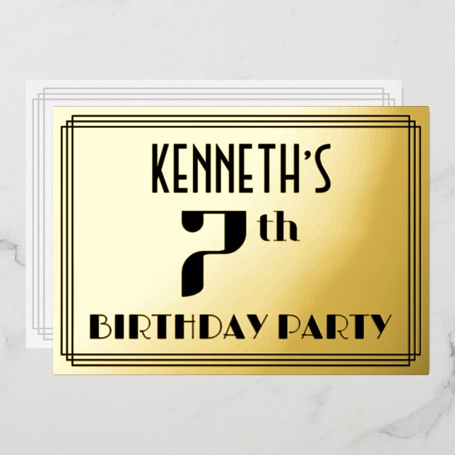 7th Birthday Party: Art Deco Look “7” and Name (Front/Back)