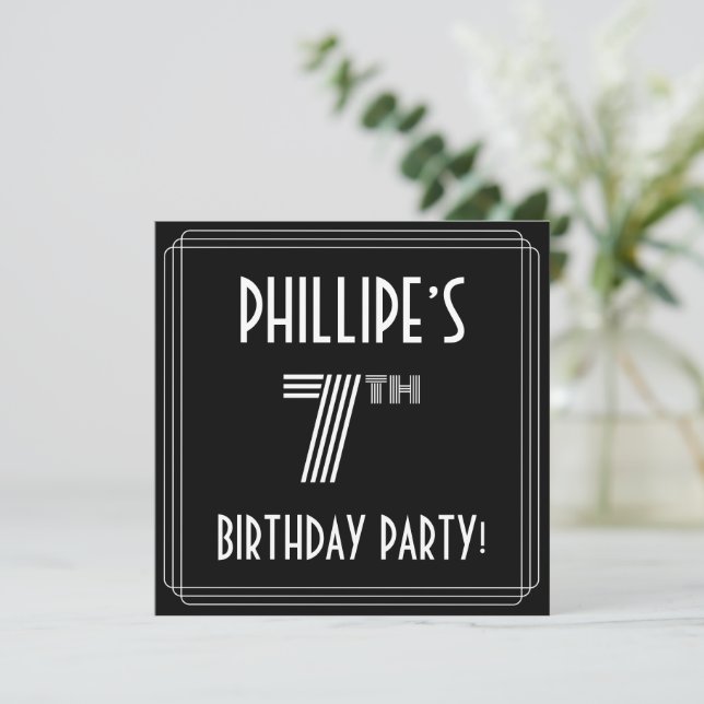 7th Birthday Party: Art Deco Style w/ Custom Name Invitation (Standing Front)