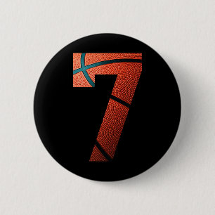7th Birthday Party Basketball Print Number 7 Tee  6 Cm Round Badge