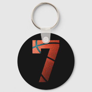 7th Birthday Party Bysketbyll Print Number 7 Tee Key Ring