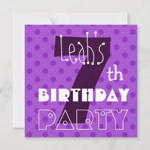 7th Birthday Party for Girl Cute Polka Dot Pattern Invitation