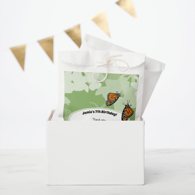 7th Birthday Party Monarch Butterfly Green Favour Bag (Party)