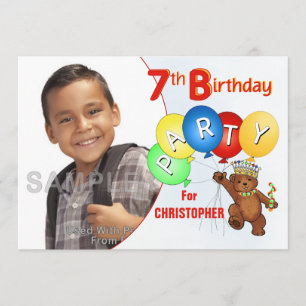 7th Birthday Party Royal Teddy Bear Invitation