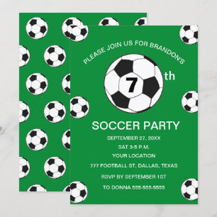7th Birthday Party Soccer Green Boys Sports Invitation