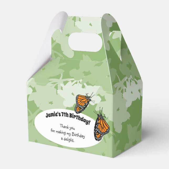 7th Birthday Party Theme Monarch Butterfly Favour Box (Front Side)