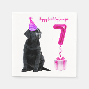 7th Birthday Puppy Theme- Cute Dog Pink Girl Pawty Napkin